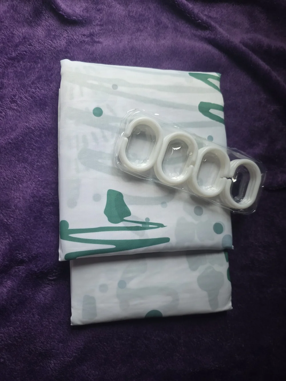 White and Green Shower Curtain Panel with Hooks - Home Bedding